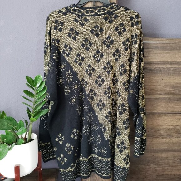 VINTAGE UGLY CHRISTMAS SWEATER-Black Gold Round Neck -SIZE 22W- 1980'S - Picture 2 of 12
